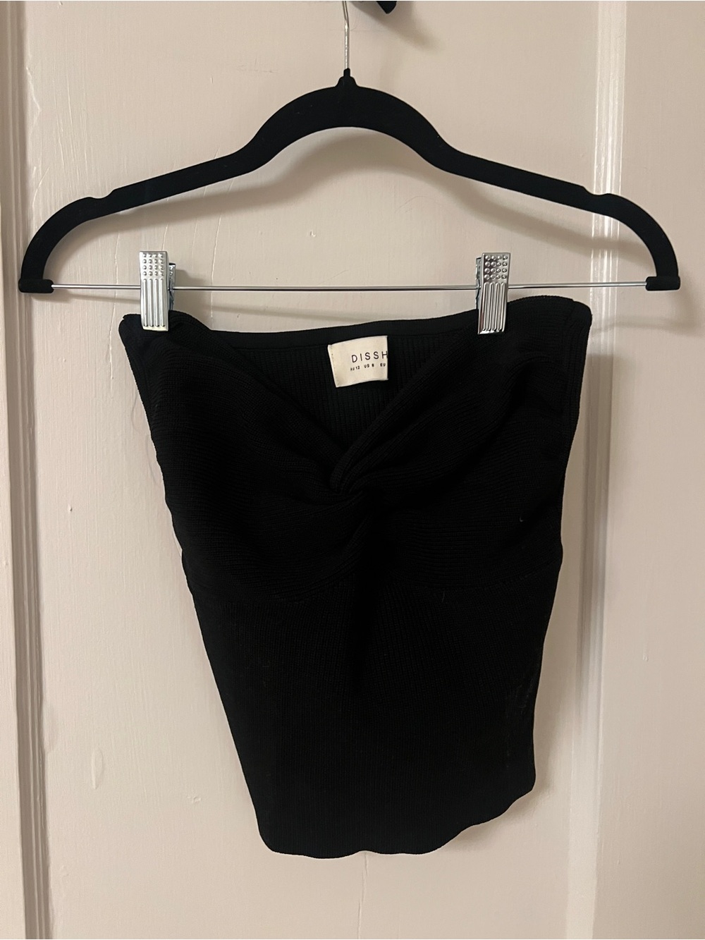 DISSH Tube Top Black Ribbed Twist-Front